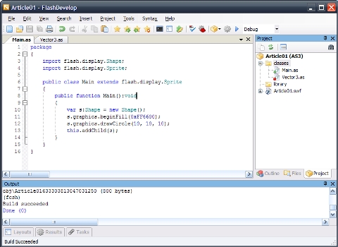 FlashDevelopでの開発風景 FlashDevelopでの開発風景