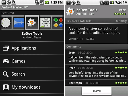 Android Marketデモ画像（Android Developer Blogより転載）