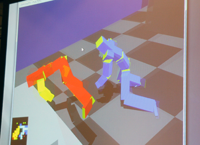 金子氏が開発した物理演算ベースの格闘ゲーム「NekoFight」。反発や重力などが、全て物理演算で行われている
