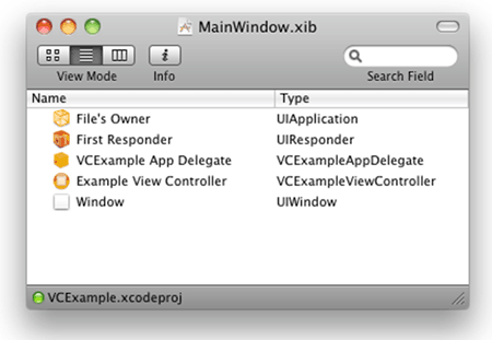 図3　MainWindow.xib：リストモードで表示した「MainWindow.xib」ファイルの内容