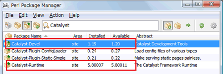 PPMでCatalyst関連のPackageを検索した画面