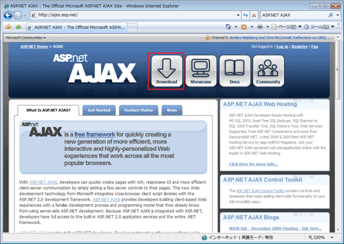 図2 ASP.NET AJAXサイトTop画面 図2 ASP.NET AJAXサイトTop画面