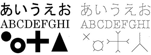 図8 細線化前の画像と細線化後の画像