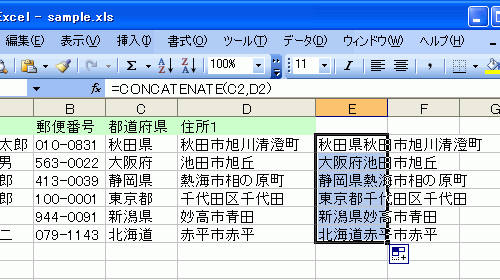下のセルまで数式コピーされた画面